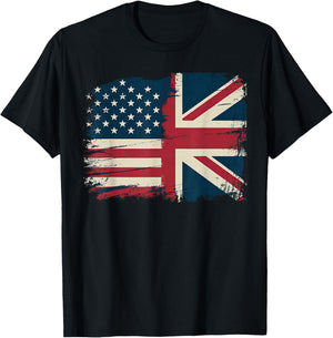 Vintage Half American Half British Flag Great Britain Usa T-Shirt - T-Shirt | Black