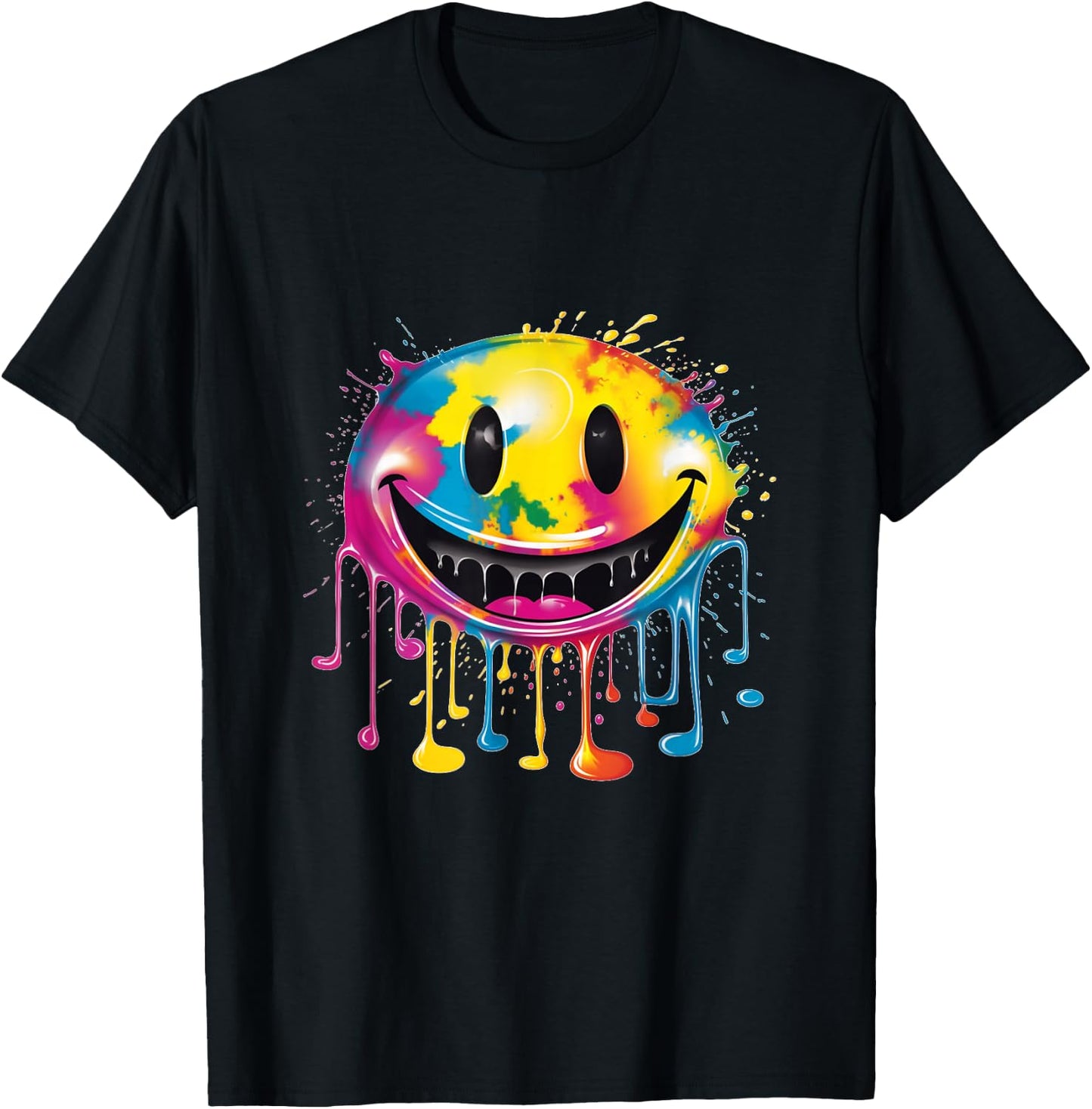 Psychedelic Rave Face Acid Mushrooms Ballern - Black, Multicolored - - Kurzarm - mit kurzen Ärmeln - Rave-Fans, Electronic Music Lovers, Festival Goers, , Gift Recipients T-Shirt - T-Shirt | Black