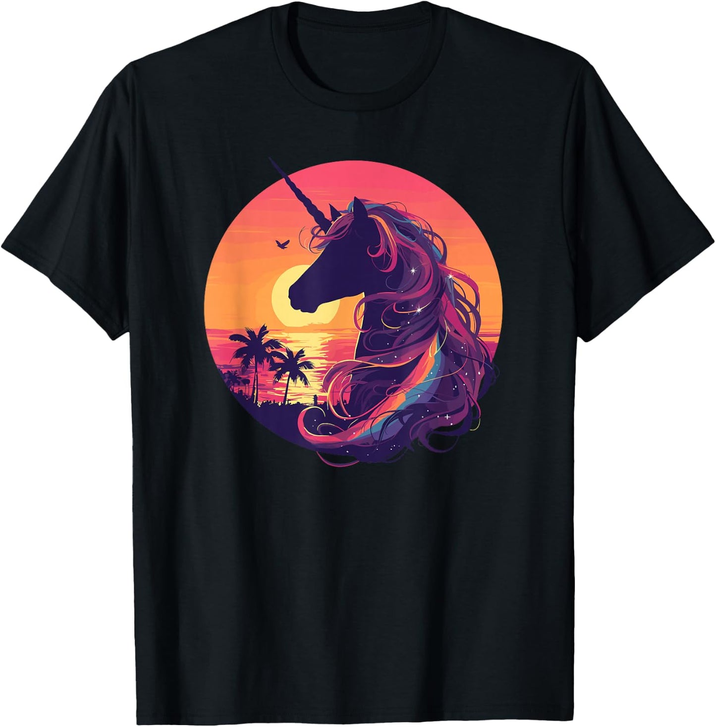 Majestic Sunset Unicorn Art Mystical Creature Fantasy T-Shirt - T-Shirt | Black