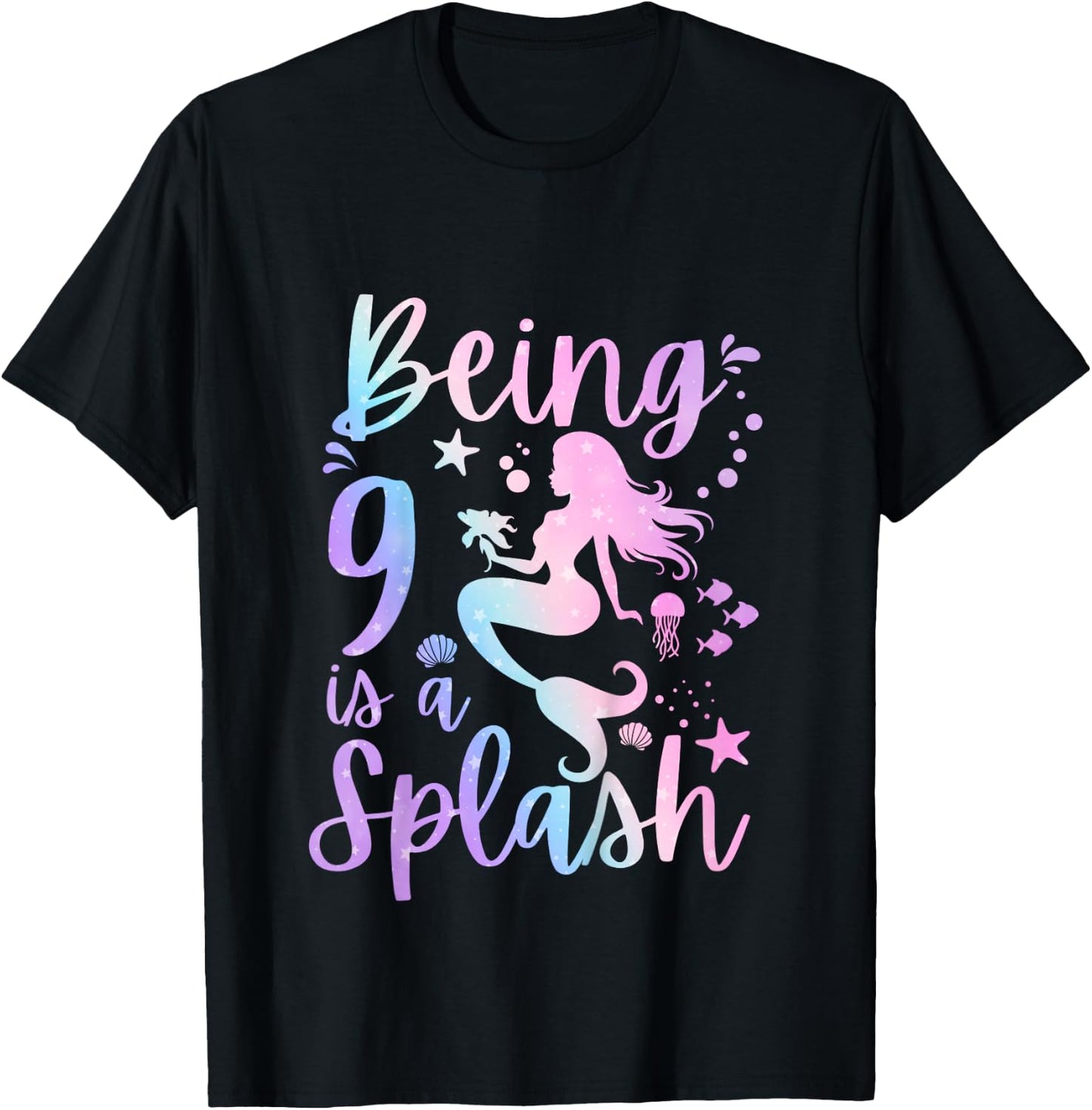 9 Year Old 9th Mermaid Birthday Under Sea Party Themed T-Shirt - T-Shirt | Black