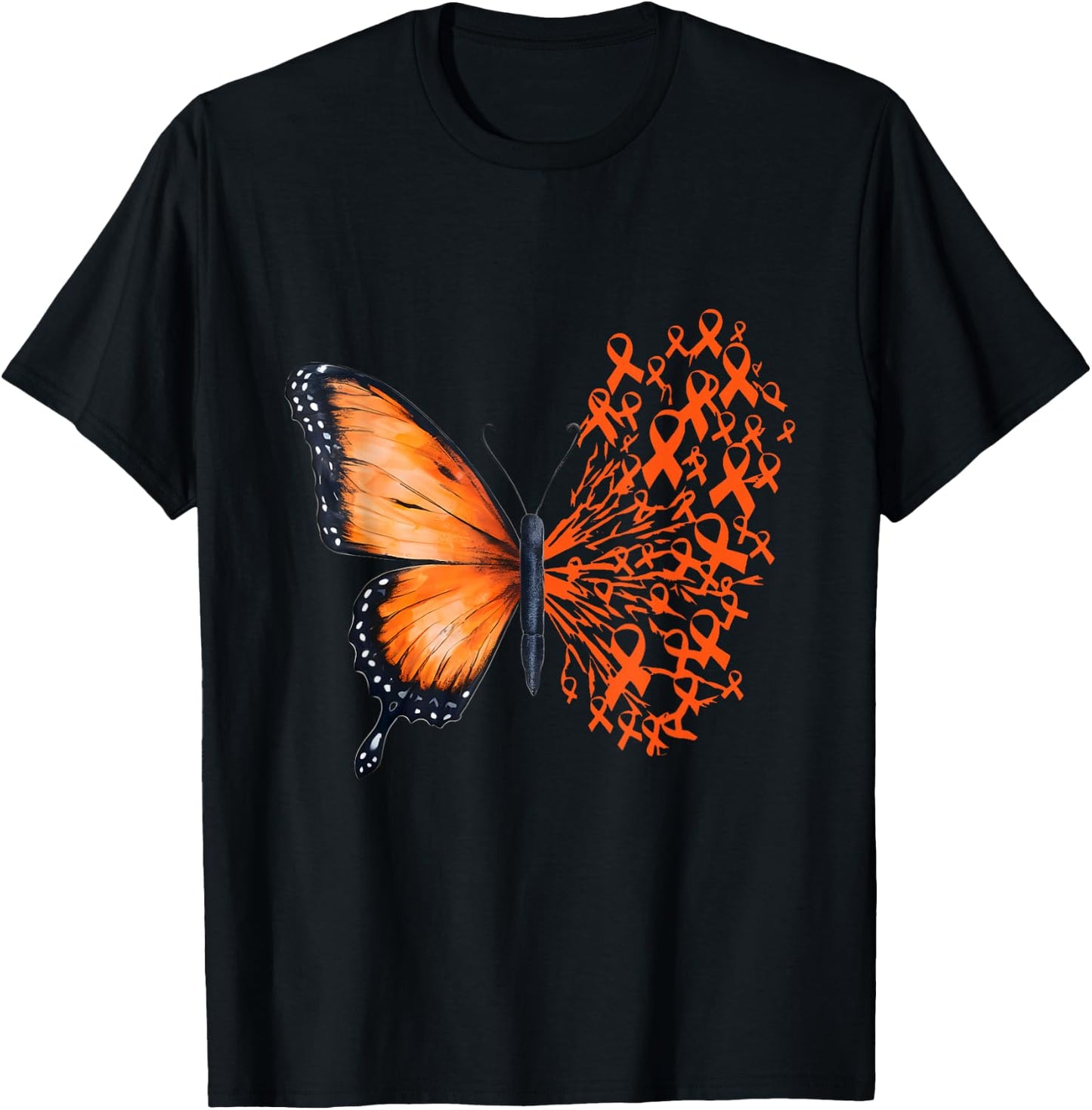 Leukemia Awareness Butterfly Orange Ribbon T-Shirt - T-Shirt | Black
