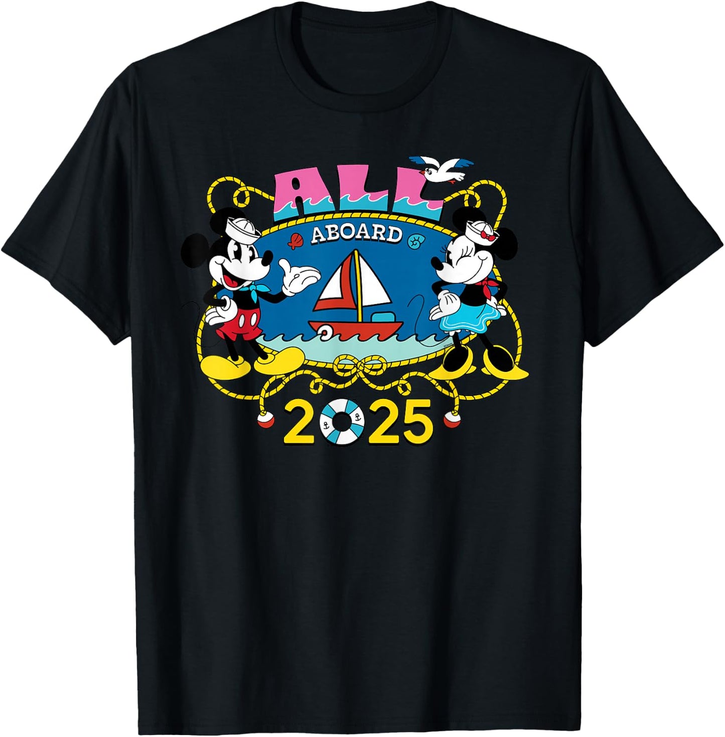 Disney Cruise Family Group Vacation Matching All Aboard 2025 T-Shirt - T-Shirt | Black