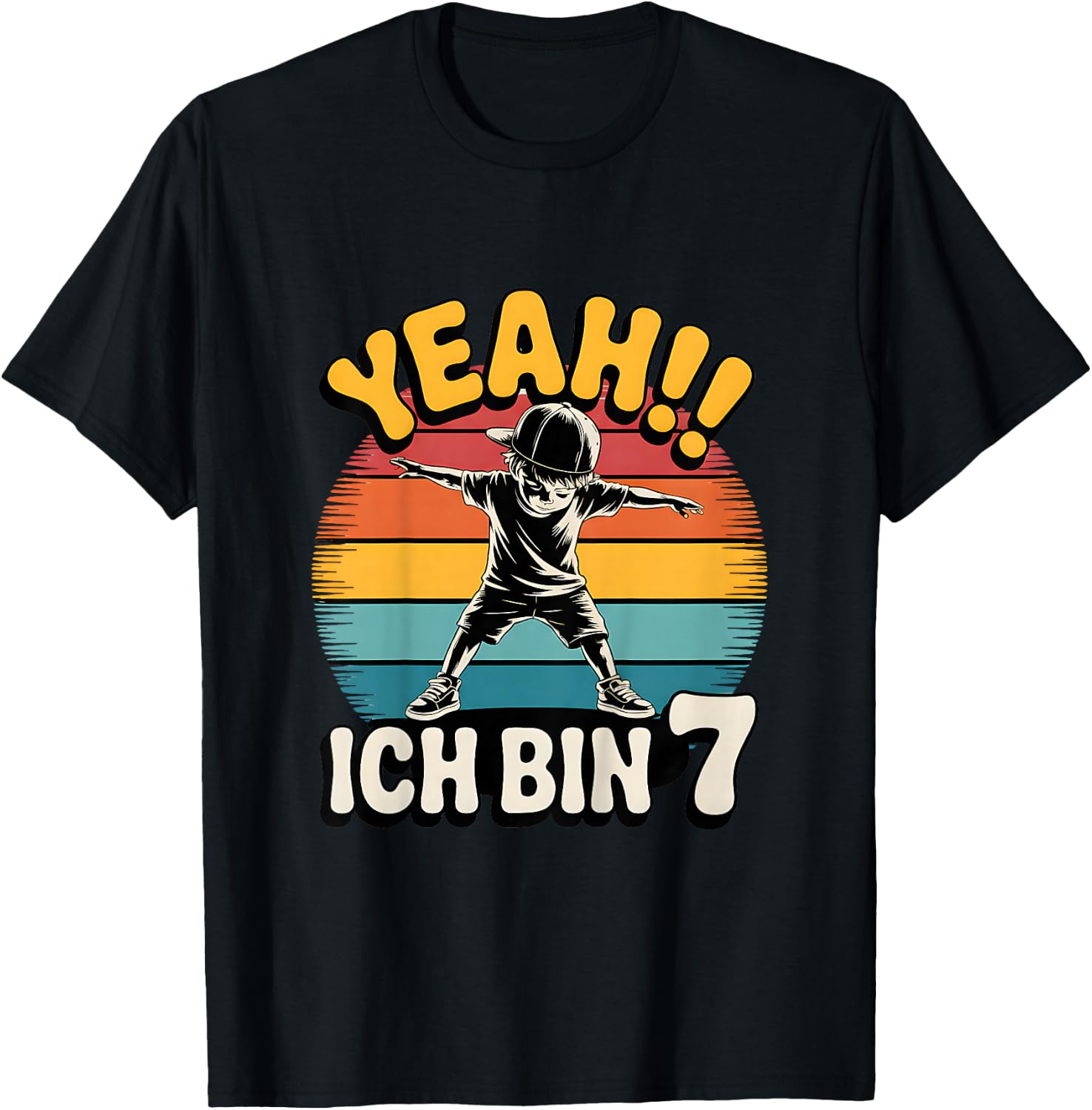 Kinder Yeah Ich Bin 7 Skater Geburtstag 7. Geburtstag Junge Retro T-Shirt - T-Shirt | Black