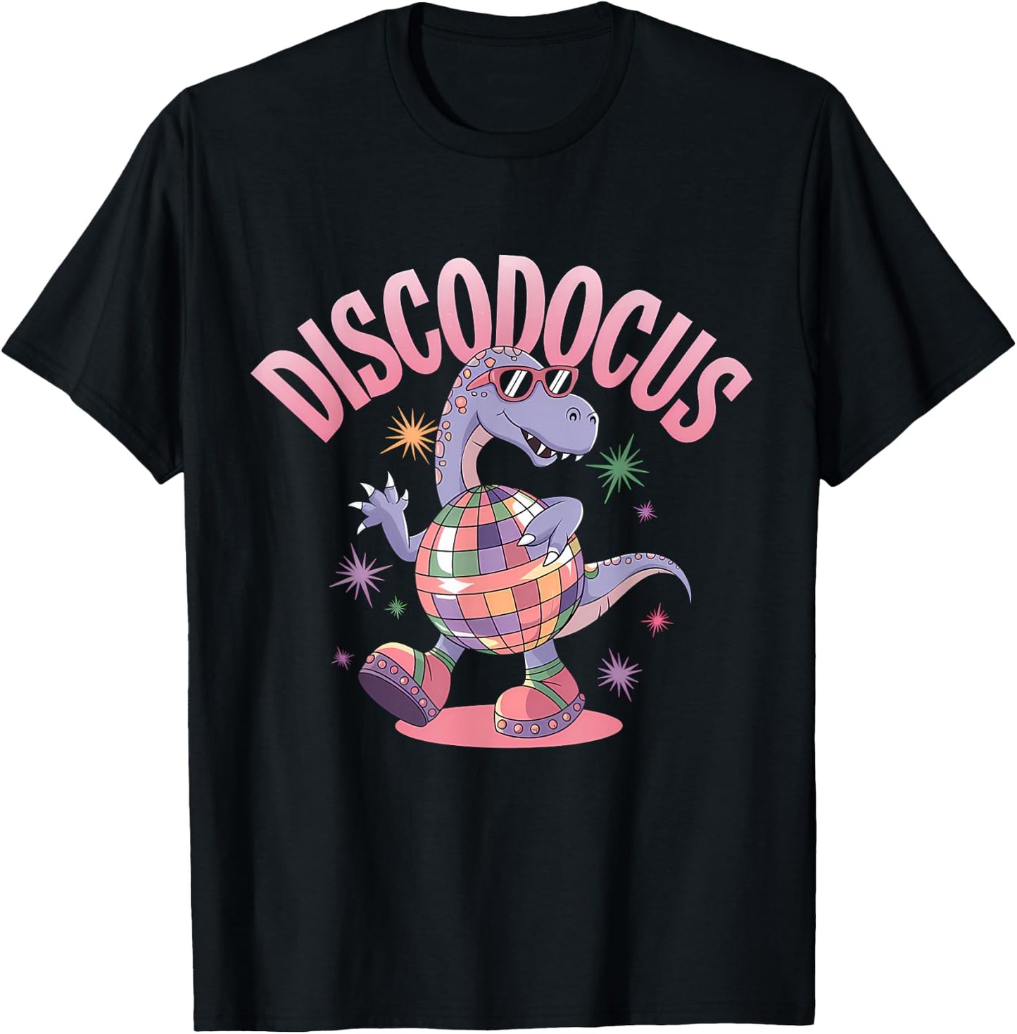 Disco Dancing Dinosaur Diplodocus Dino Funny 70s Disco T-Shirt - T-Shirt | Black