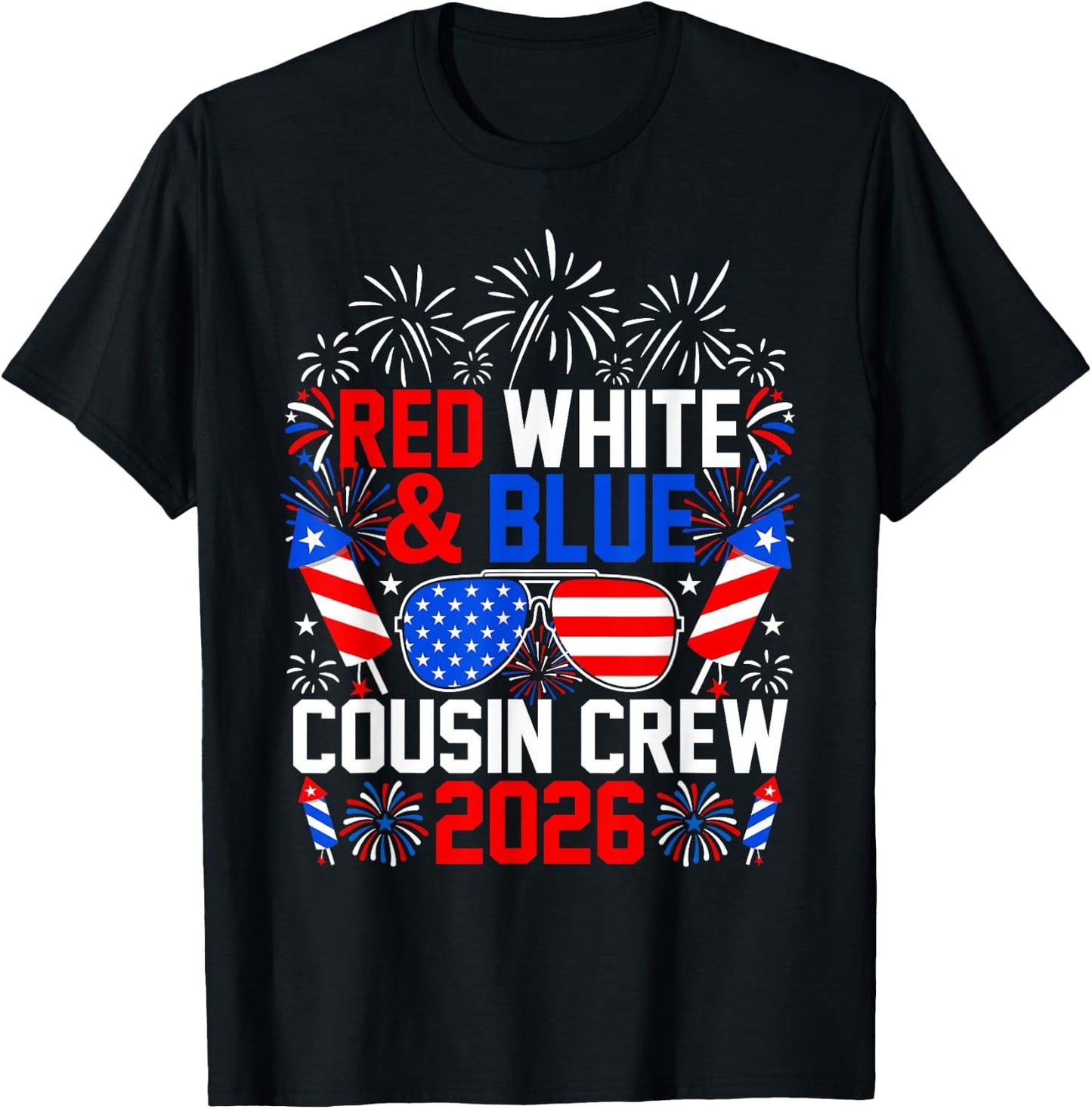 Red White and Blue Cousin Crew 2026 4th of July Patriotic T-Shirt - T-Shirt | Black
