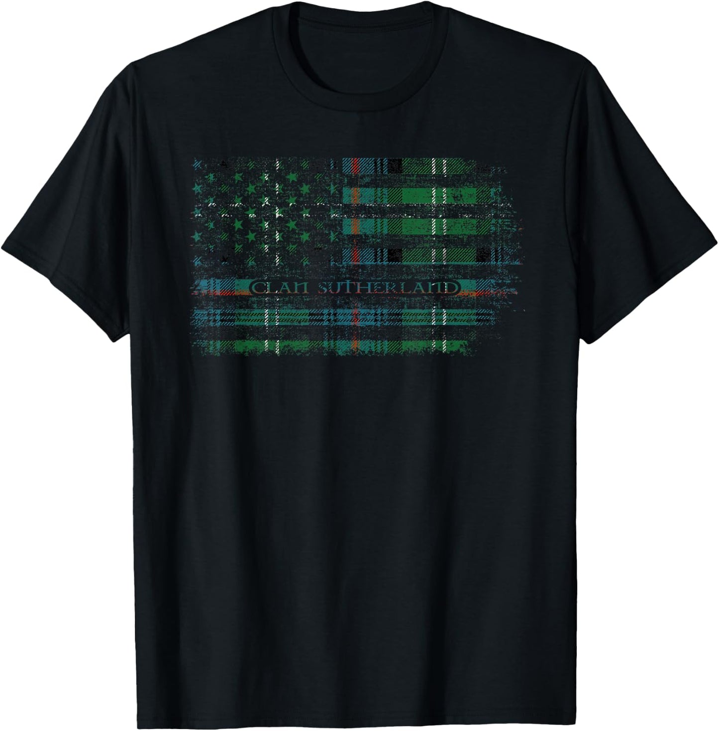 Clan Sutherland Scottish tartan US flag kilt Scotland T-Shirt - T-Shirt | Black