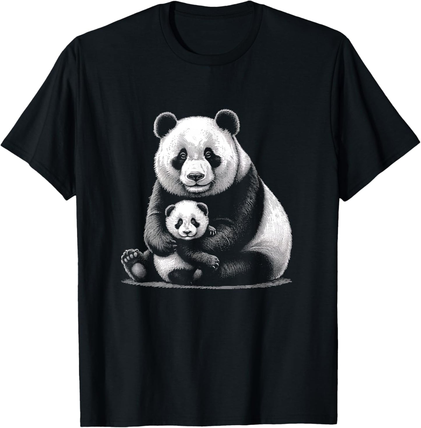 Panda Mother and Baby Graphic Design T-Shirt - T-Shirt | Black