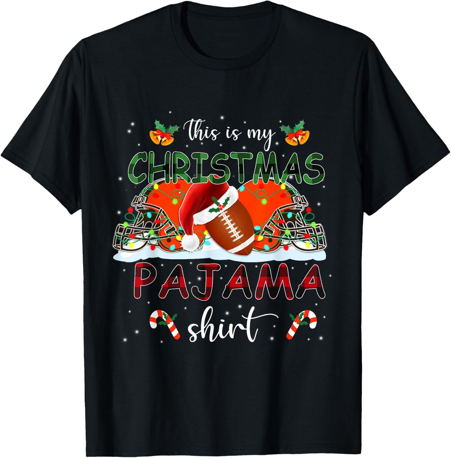 Pajama Football Browns This Is My Christmas Funny Gifts Xmas T-Shirt - T-Shirt | Black
