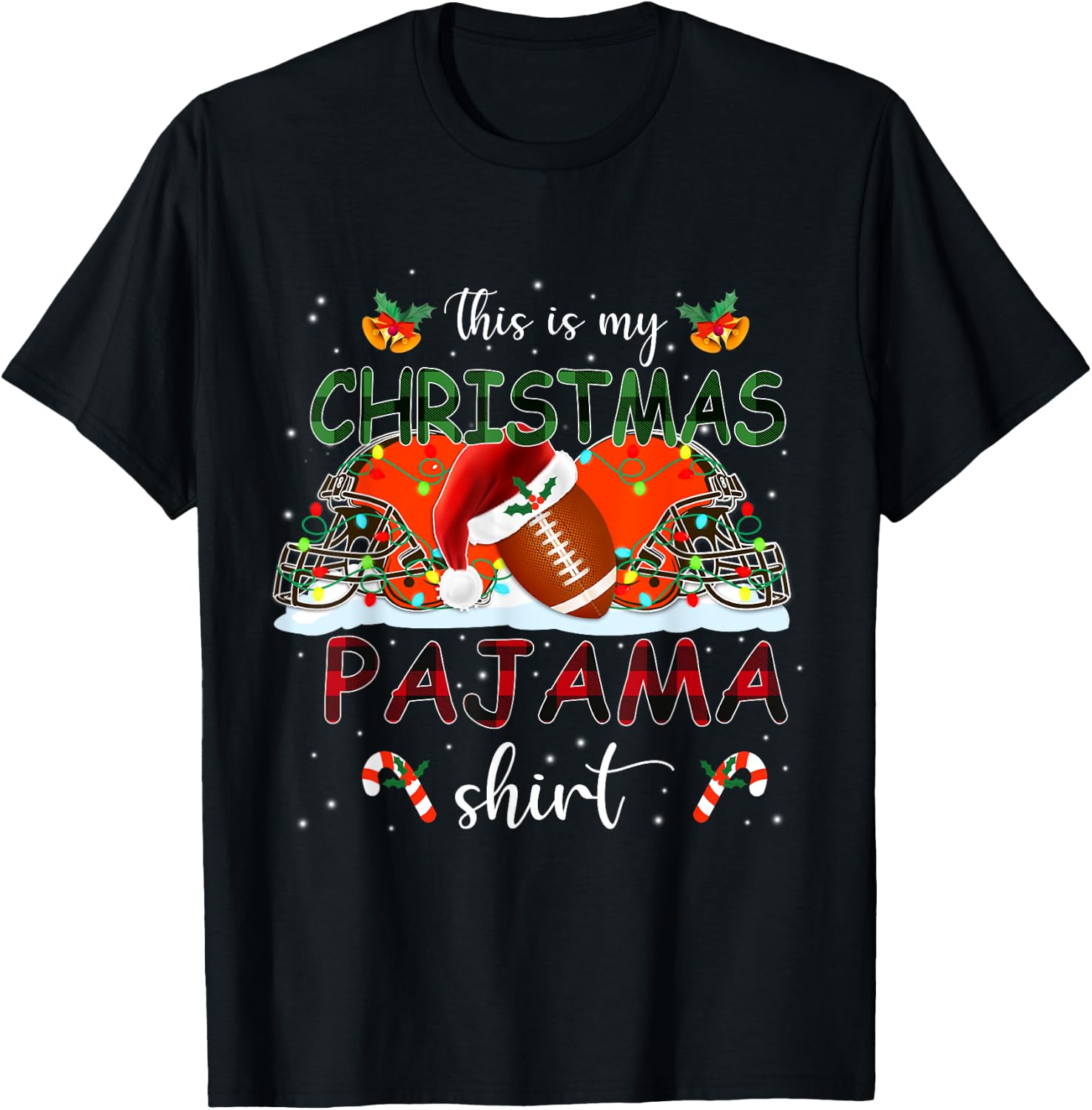 Pajama Football Browns This Is My Christmas Funny Gifts Xmas T-Shirt - T-Shirt | Black