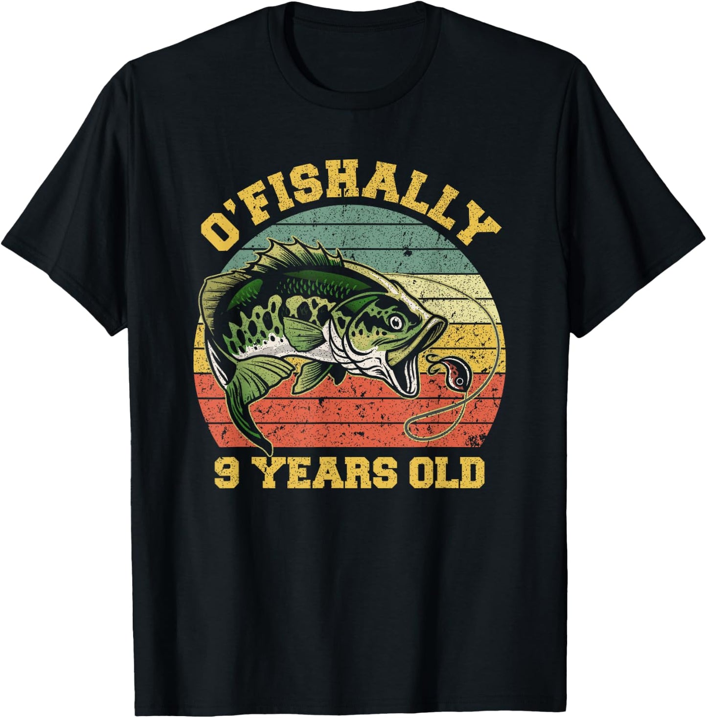 O'Fishally 9 Years Old Fishing Birthday Theme Party 9th T-Shirt - T-Shirt | Black