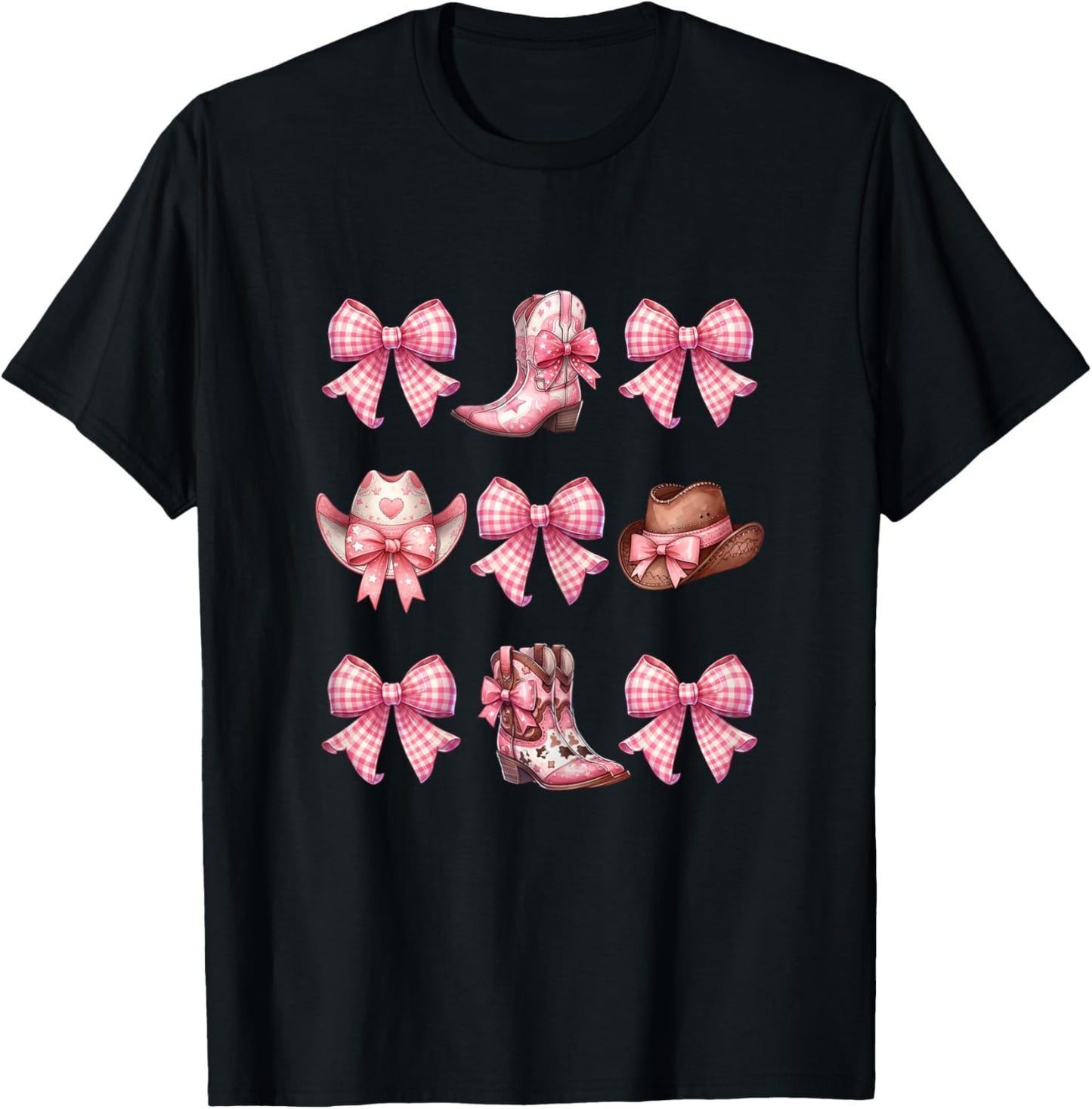 Coquette Pink Bow Cowgirl Boots and Hats T-Shirt - T-Shirt | Black
