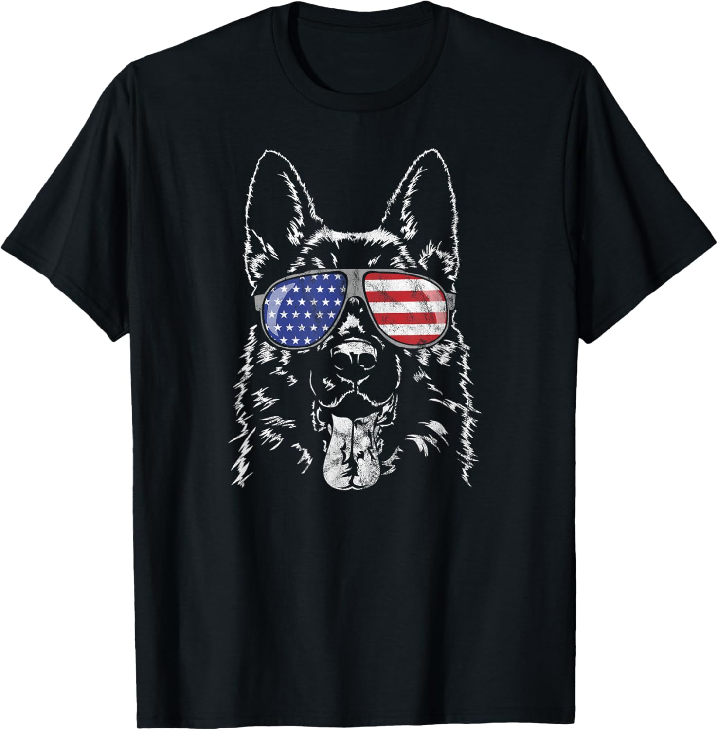 German Shepherd America Flag Sunglasses dog shirt T-Shirt - T-Shirt | Black