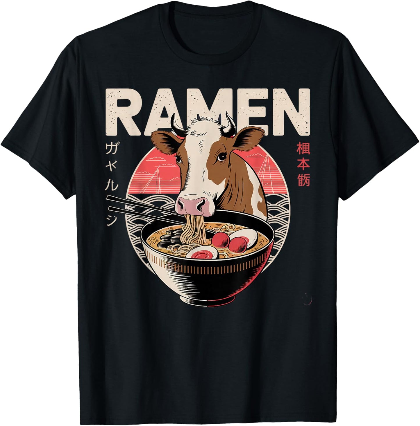 Anime Cow Manga Kawaii Otaku Neko Japanese Ramen Cow T-Shirt - T-Shirt | Black