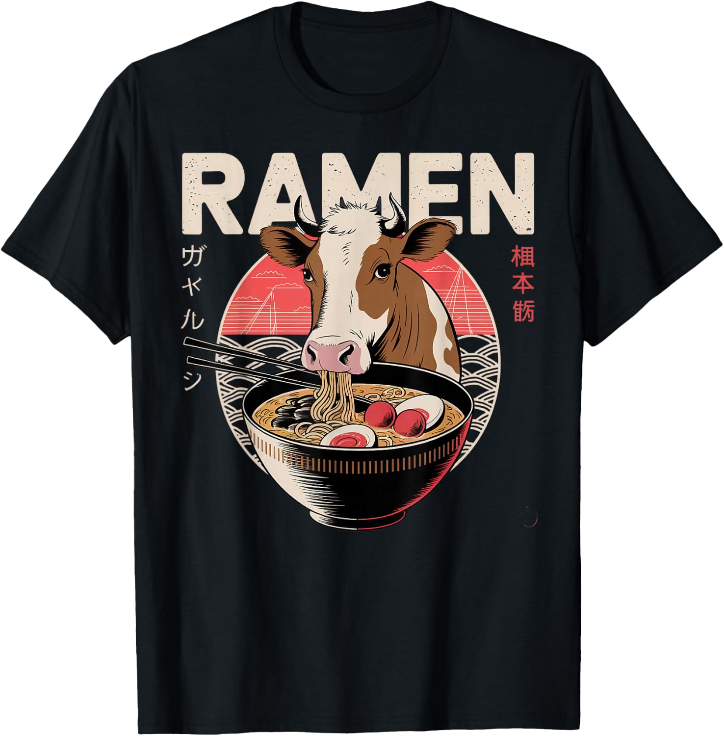 Anime Cow Manga Kawaii Otaku Neko Japanese Ramen Cow T-Shirt - T-Shirt | Black