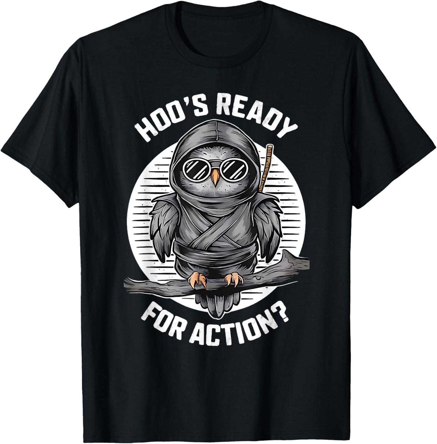 Funny Ninja Owl Birds Lover Night Actions Design T-Shirt - T-Shirt | Black