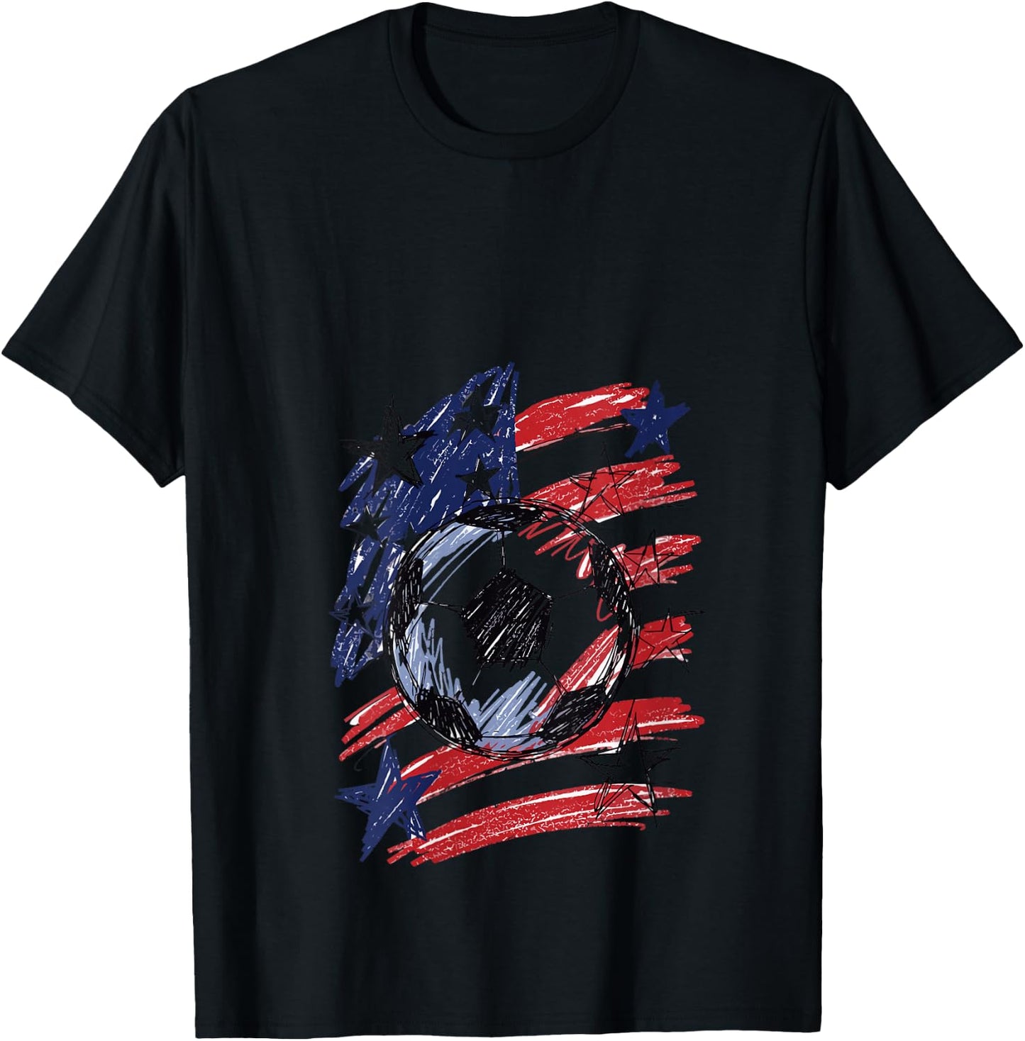Women's American Flag Soccer Ball Patriotic USA Sports Sketch V-Neck T-Shirt - T-Shirt | Black