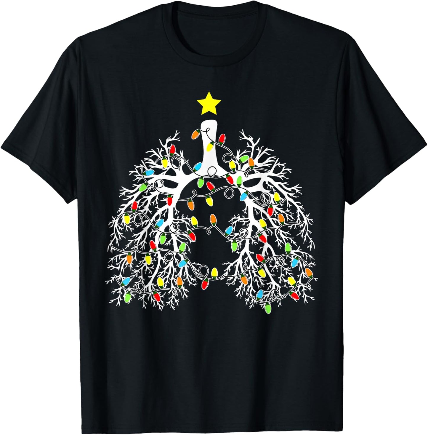 Respiratory Therapist Lung Christmas Lights RT Pulmonologist T-Shirt - T-Shirt | Black