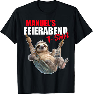 MANUEL with German Text "Retirement Eve Sloth First Name", black T-Shirt - T-Shirt | Black