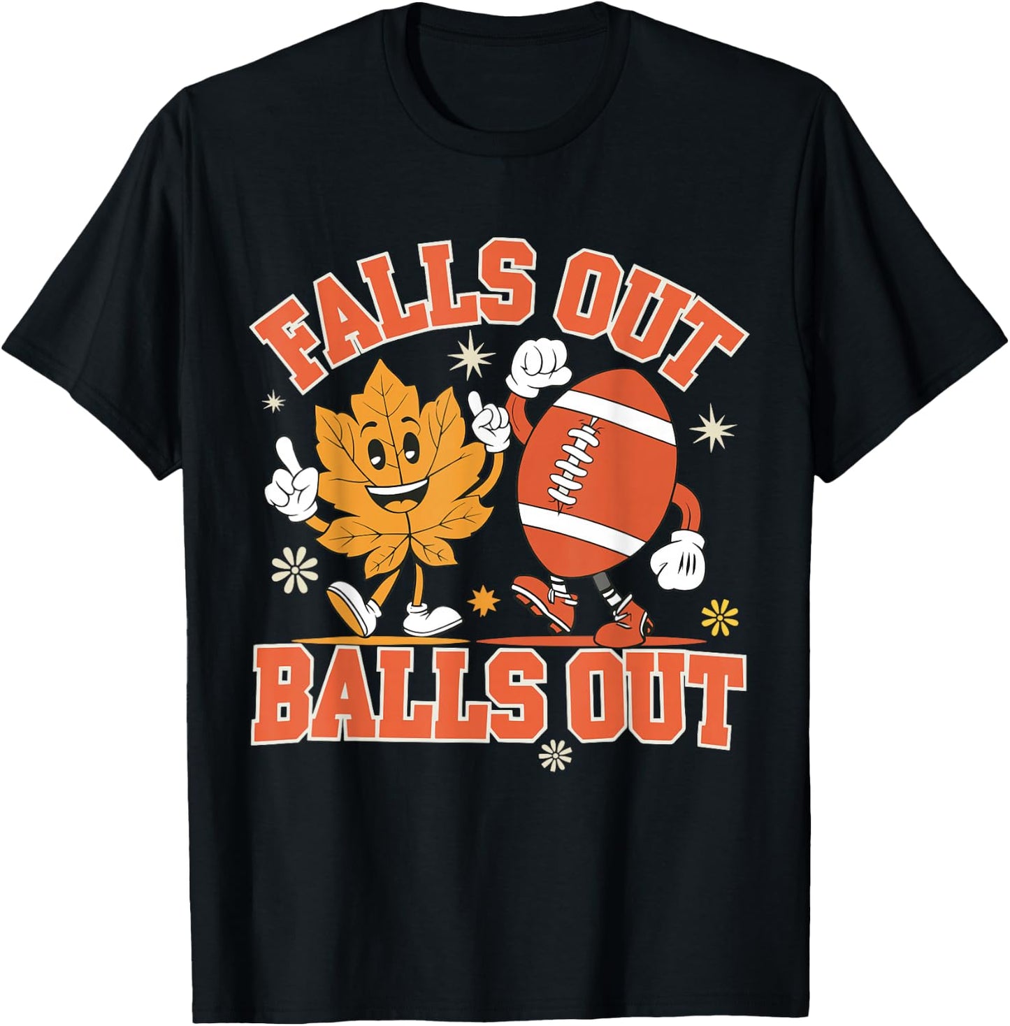 Vintage Falls Out Balls Out Football Game Day Thanksgiving T-Shirt - T-Shirt | Black