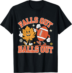 Vintage Falls Out Balls Out Football Game Day Thanksgiving T-Shirt - T-Shirt | Black