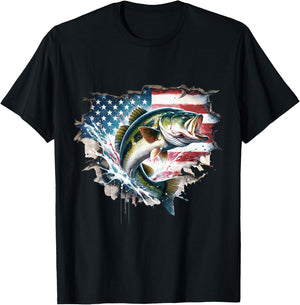 Bass Fishing USA Flag Fishing American Flag USA Flag Bass T-Shirt - T-Shirt | Black