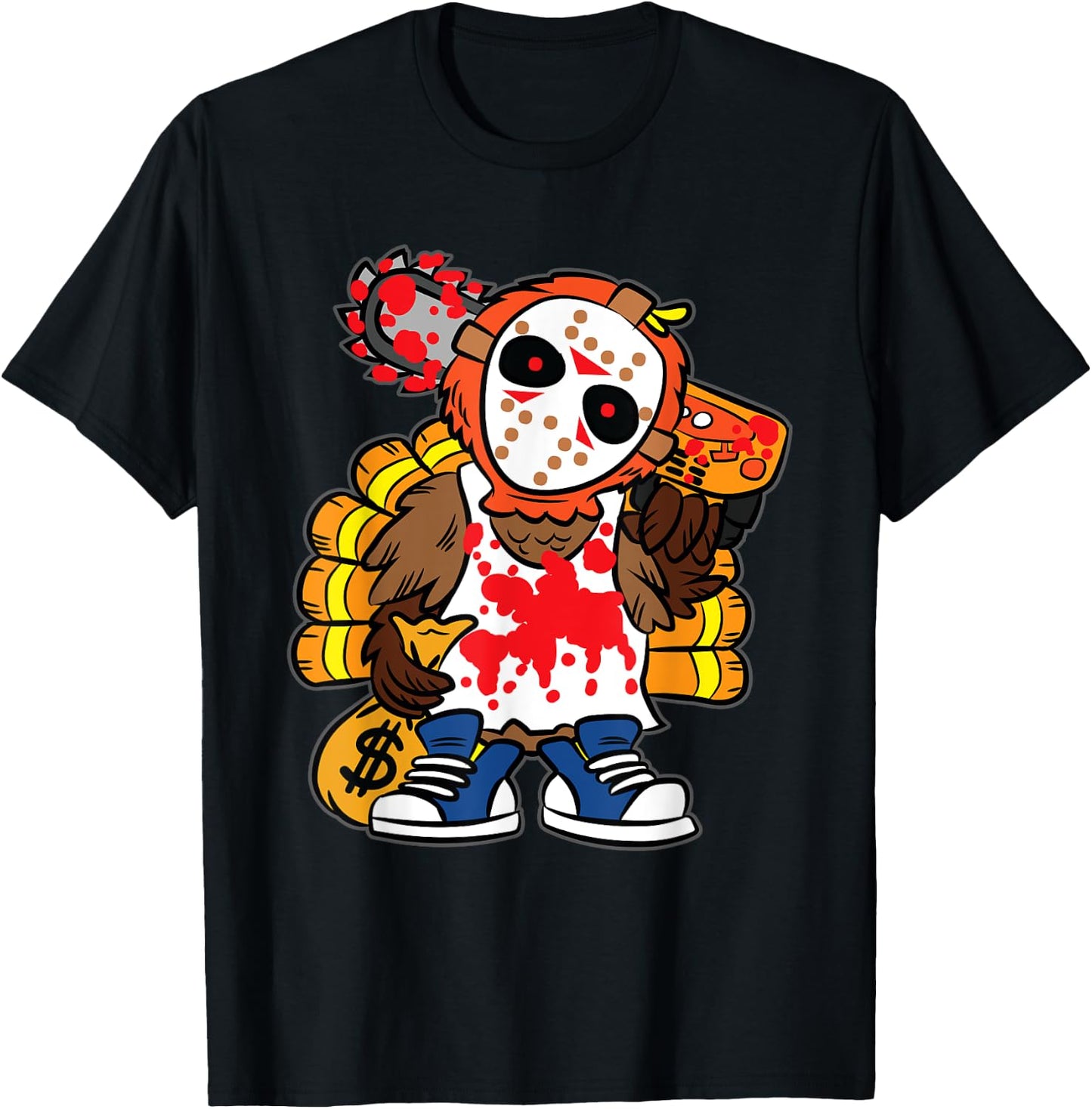 Turkey Horror Movie Thanksgiving Day Funny Bird Fall Autumn T-Shirt - T-Shirt | Black