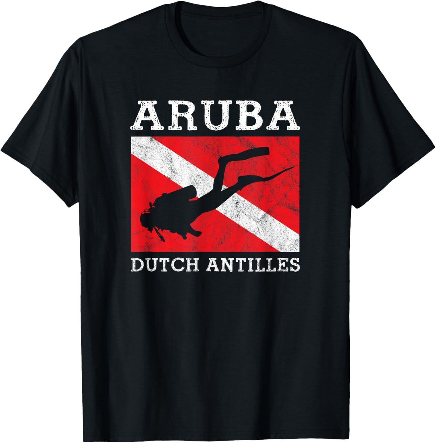 Vintage Aruba Scuba Dive Flag Holiday Souvenir T-Shirt - T-Shirt | Black