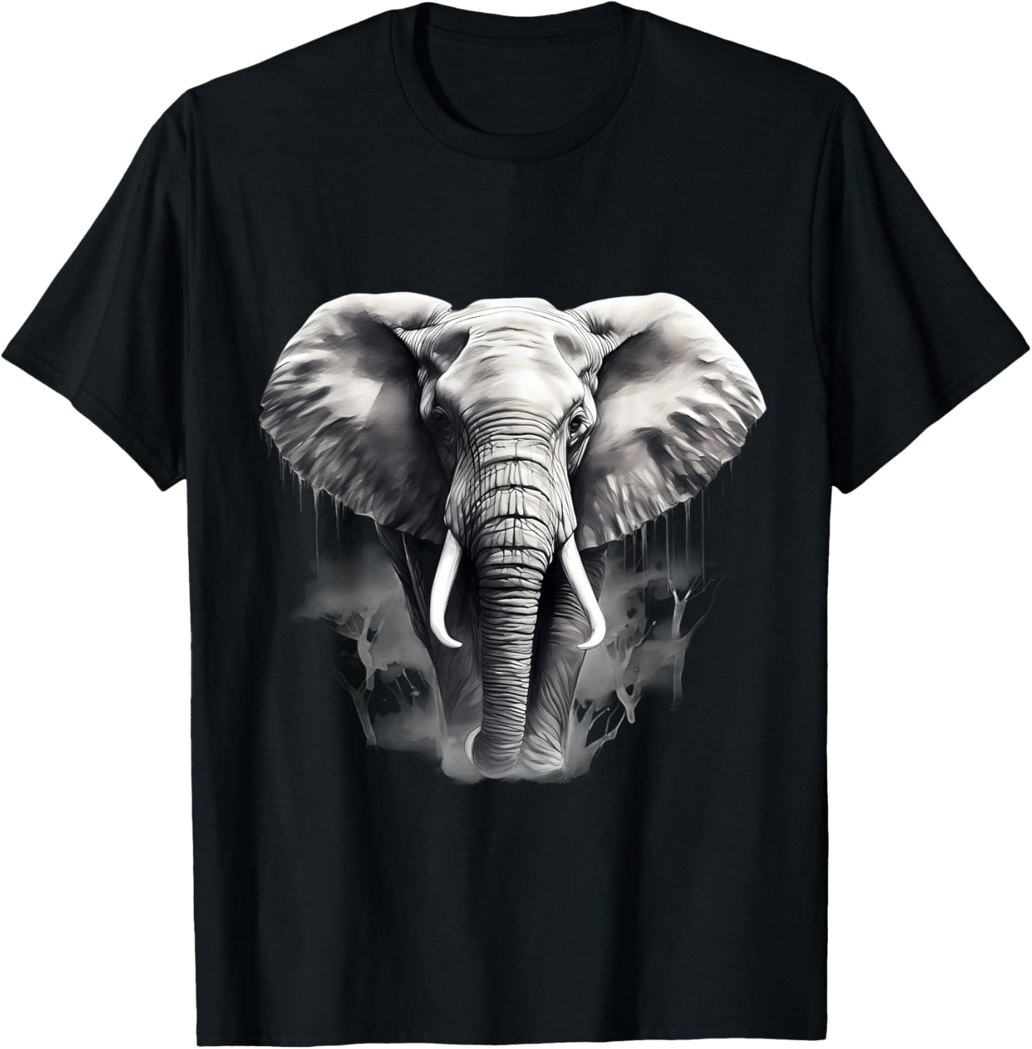 Elephant Drawing Artwork Animal Print Safari , black T-Shirt - T-Shirt | Black