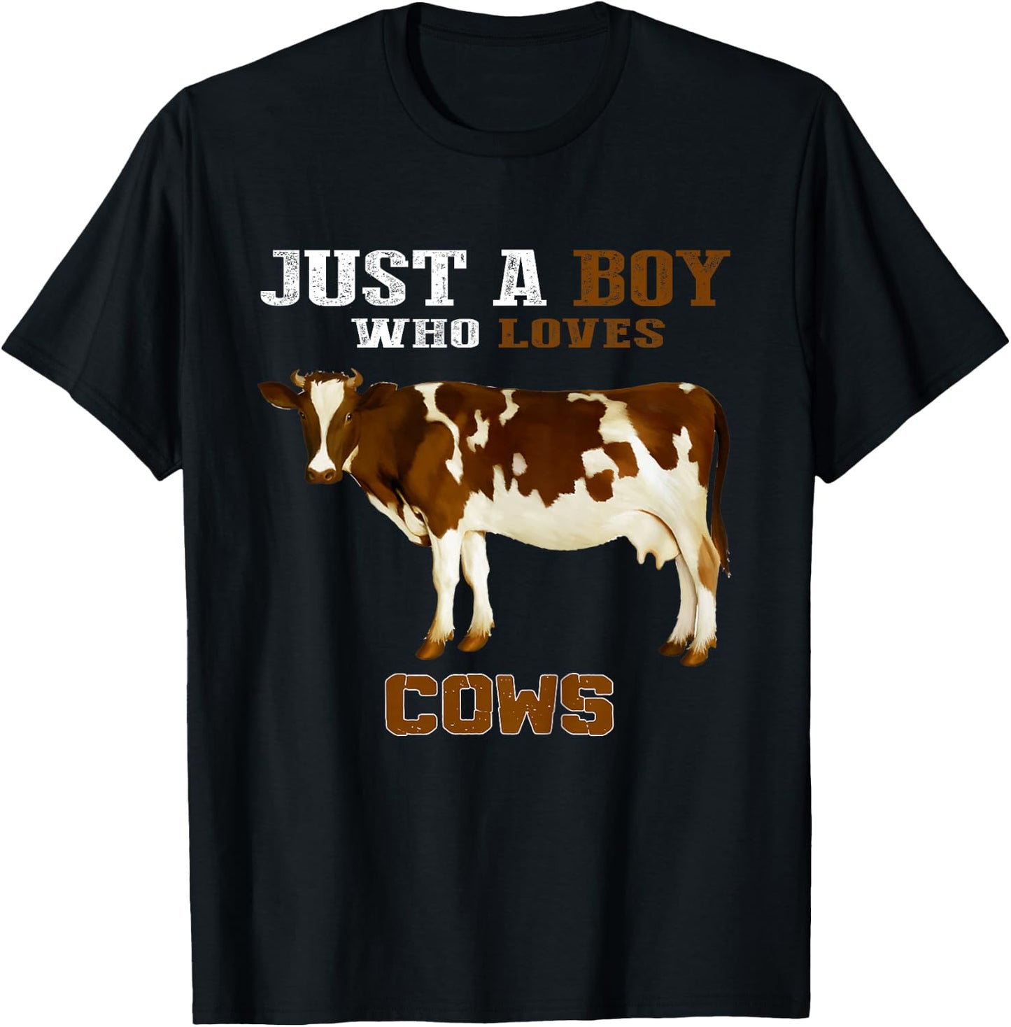 Kids Just A Boy Who Loves Cows Animal Farm T-Shirt - T-Shirt | Black