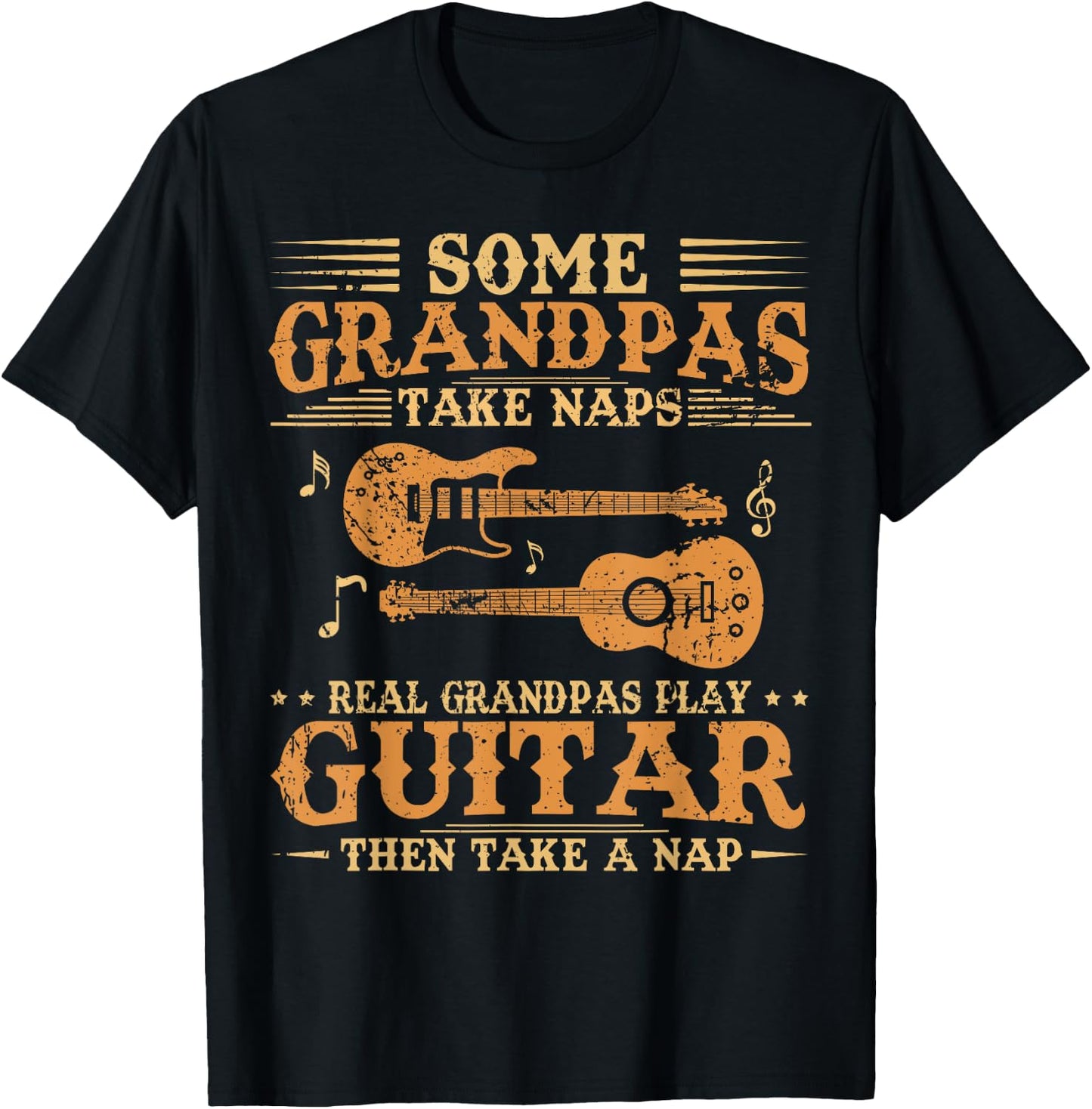 Real Grandpas Play Guitar Then Take Nap Funny Guitarist T-Shirt - T-Shirt | Black