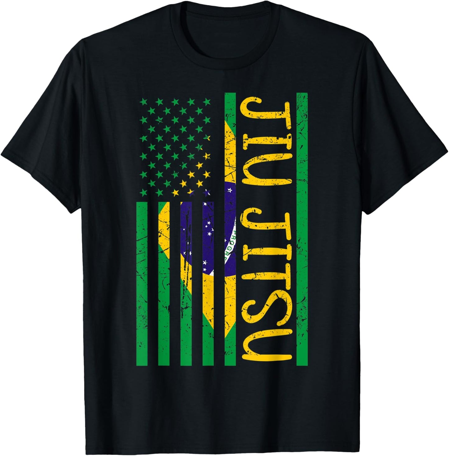Jiu Jitsu BJJ USA Brazil United States Flag Vintage Retro T-Shirt - T-Shirt | Black