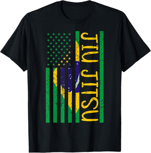 Jiu Jitsu BJJ USA Brazil United States Flag Vintage Retro T-Shirt - T-Shirt | Black