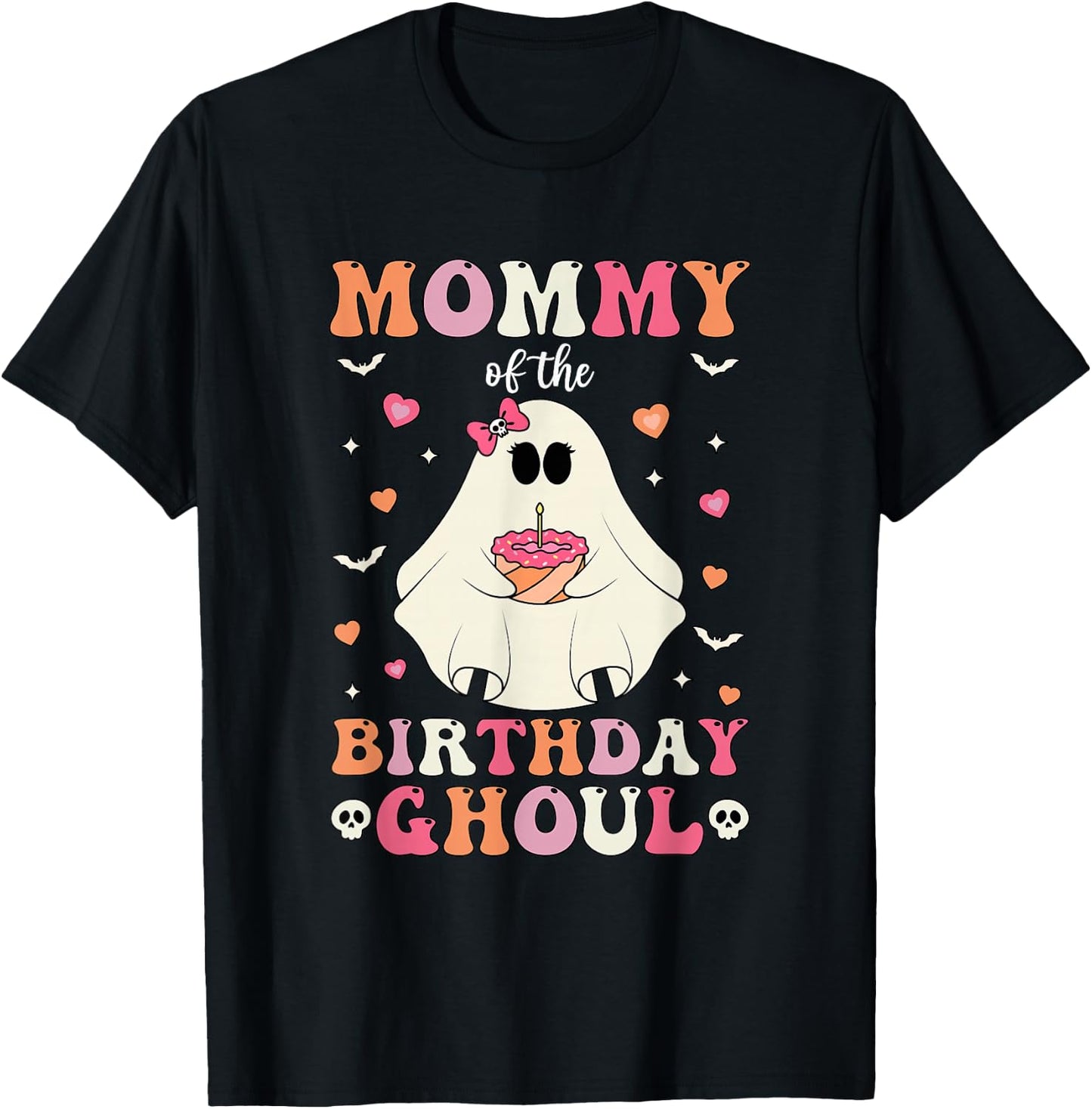 Mommy Of The Birthday Ghoul Groovy Halloween Ghost 2024 T-Shirt - T-Shirt | Black