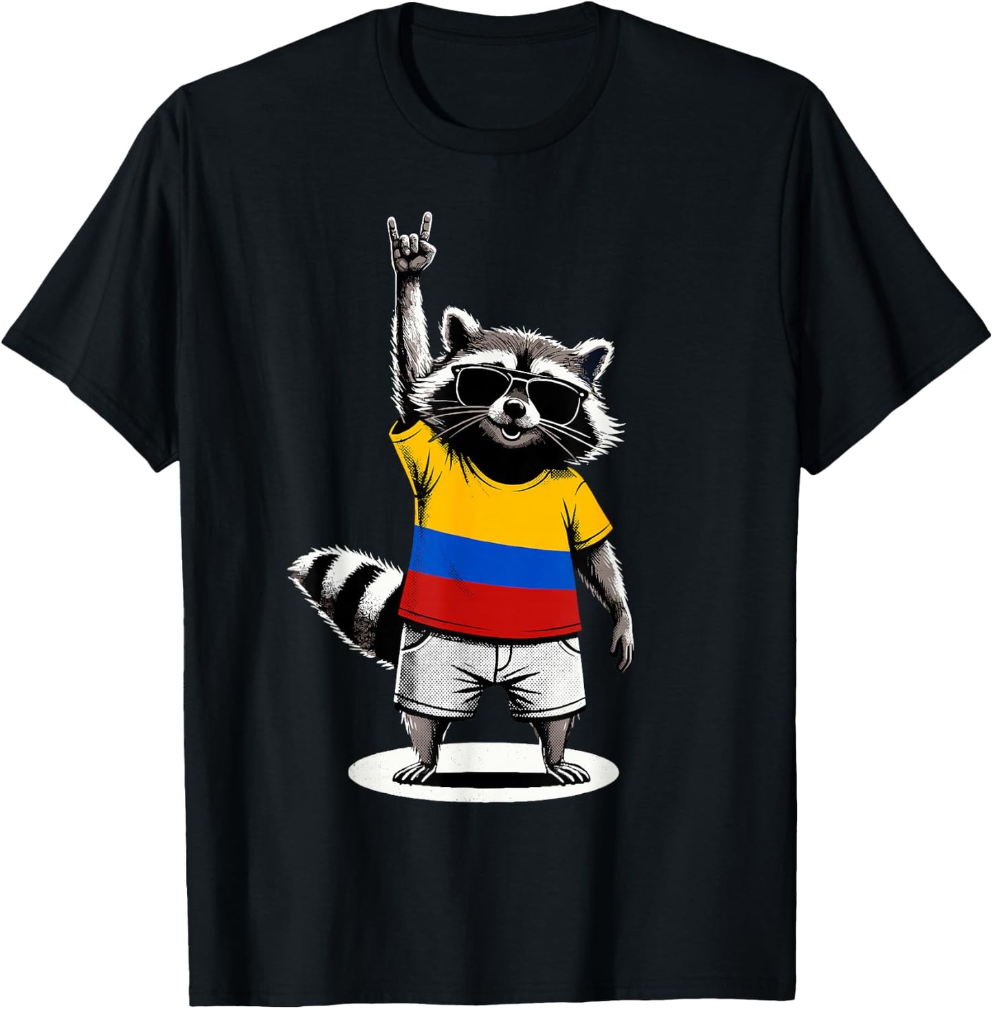 Colombian Flag Raccoon Funny Colombia T-Shirt - T-Shirt | Black