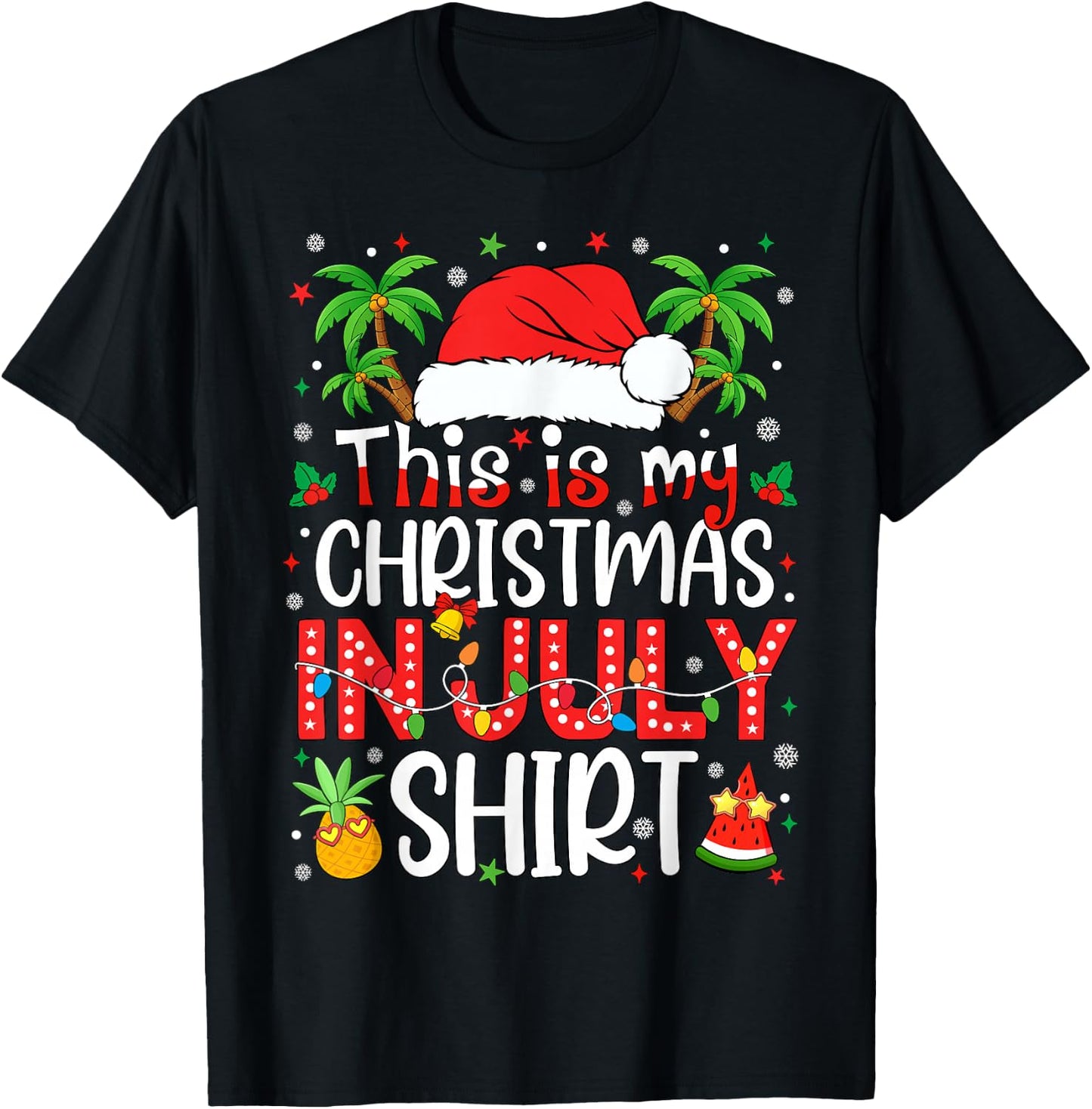 Christmas in July Shirt Santa Hat Summer Beach Vacation Xmas T-Shirt - T-Shirt | Black