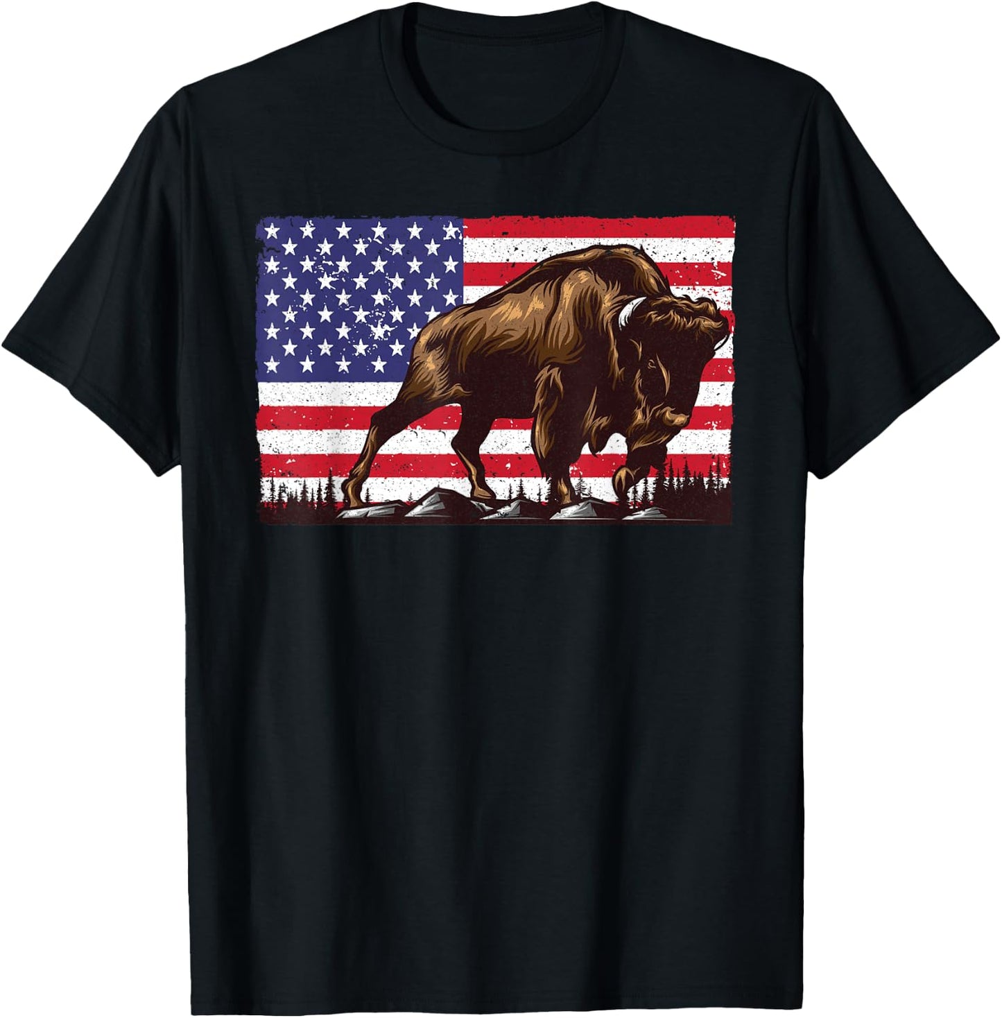 Cute Bison Design Women Kids Buffalo Bison Lovers T-Shirt - T-Shirt | Black