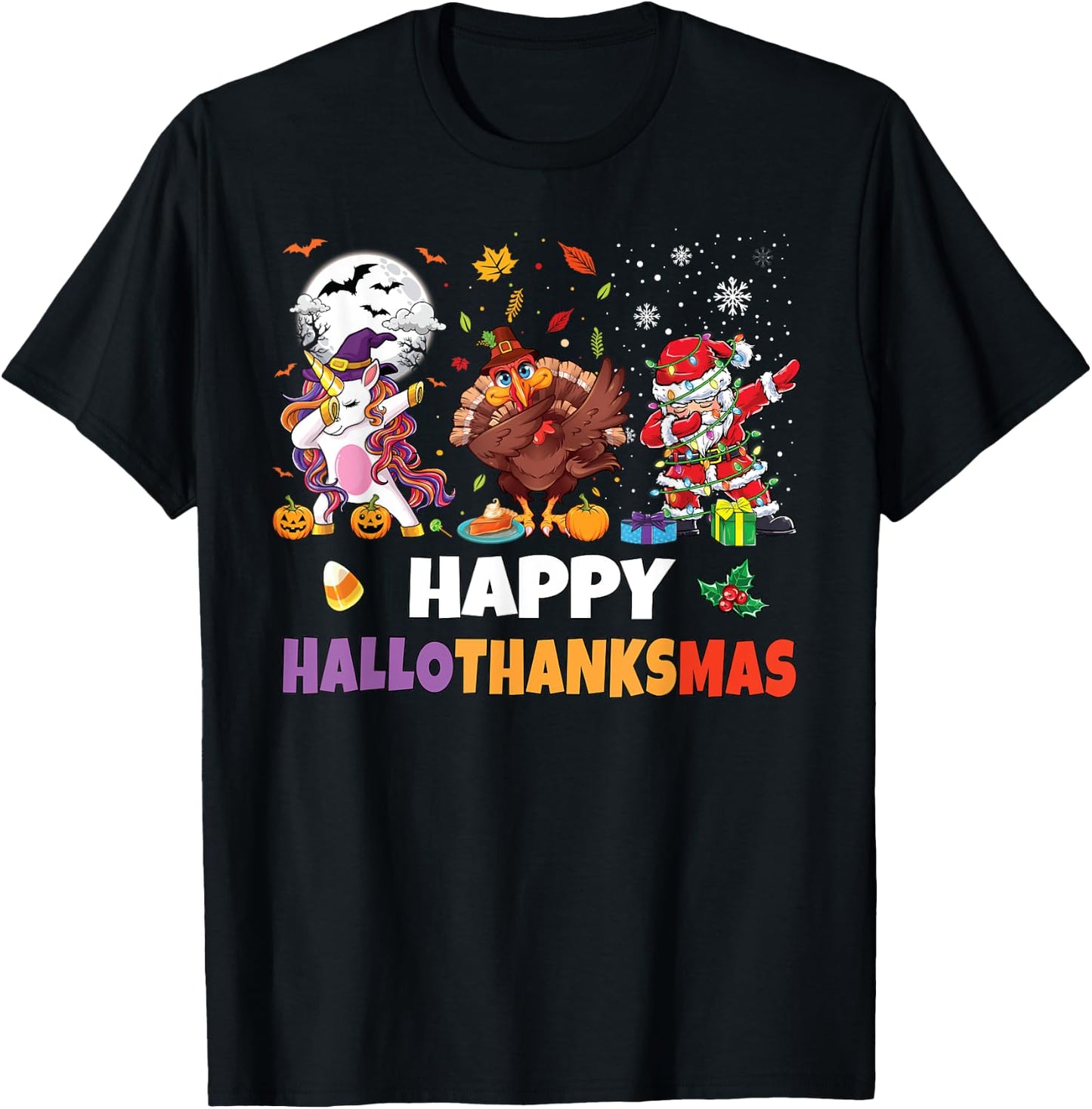 Hallothanksmas Shirt Kids Women Men Halloween Christmas T-Shirt - T-Shirt | Black