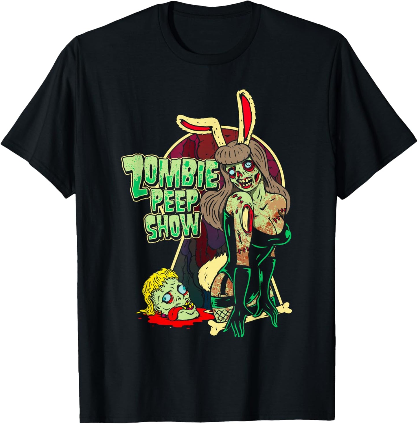 Goth Girl Pinup Zombie Peep Show Bunny T-Shirt - T-Shirt | Black