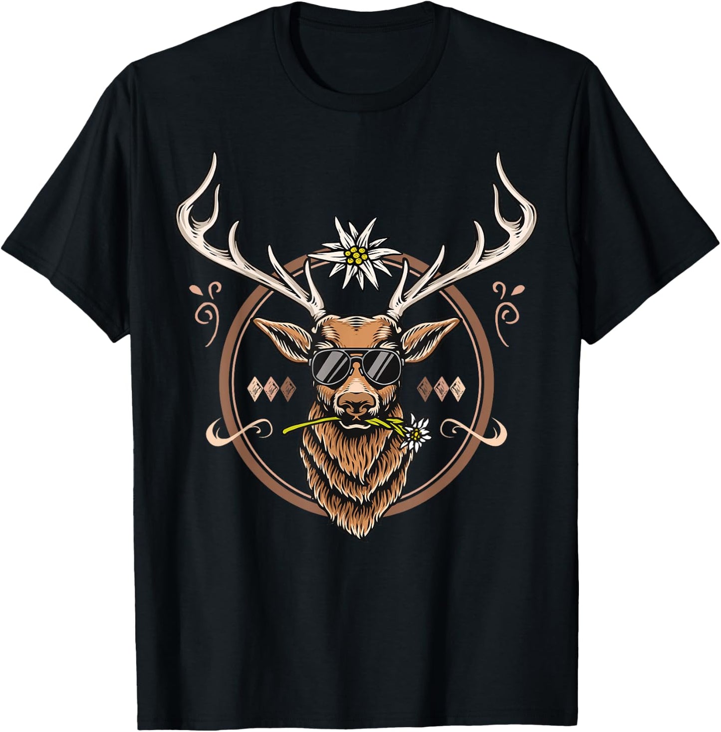 Hirsch Lederhose Trachtenshirt Herren Trachten T-Shirt - T-Shirt | Black