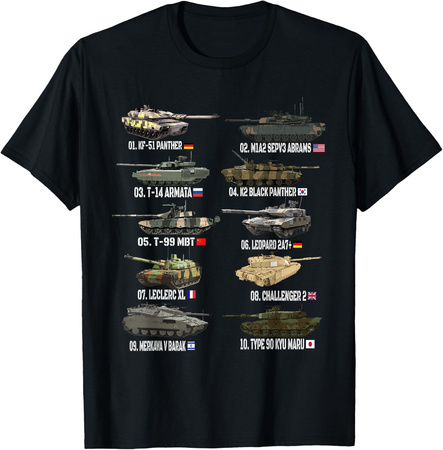 Top 10 Best Main Battle Tanks Abrams M1A2 SEPV3 Merkava V T-Shirt - T-Shirt | Black