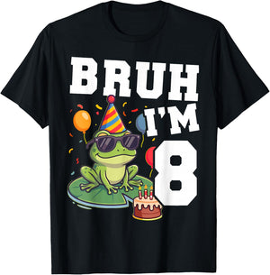 Bruh I’m 8 Frog Birthday Funny Kids 8th Party T-Shirt - T-Shirt | Black