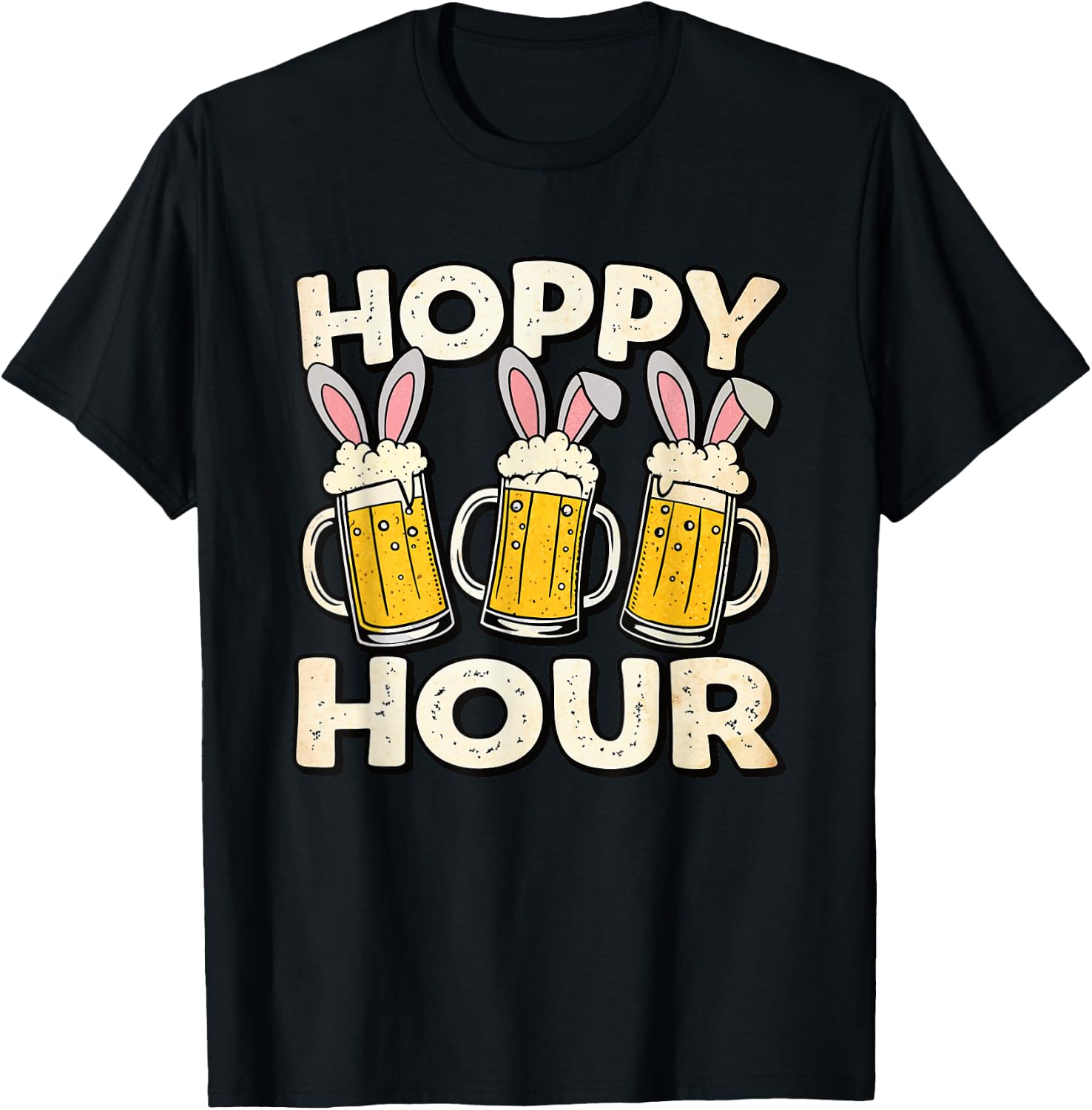 Hoppy Hour Funny Easter Beer Mug Bunny Ears Drinking Party T-Shirt - T-Shirt | Black