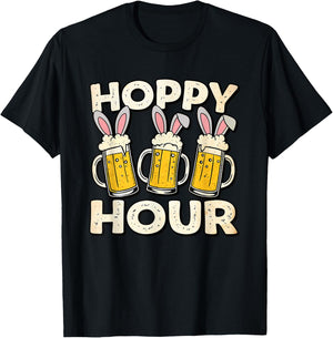 Hoppy Hour Funny Easter Beer Mug Bunny Ears Drinking Party T-Shirt - T-Shirt | Black