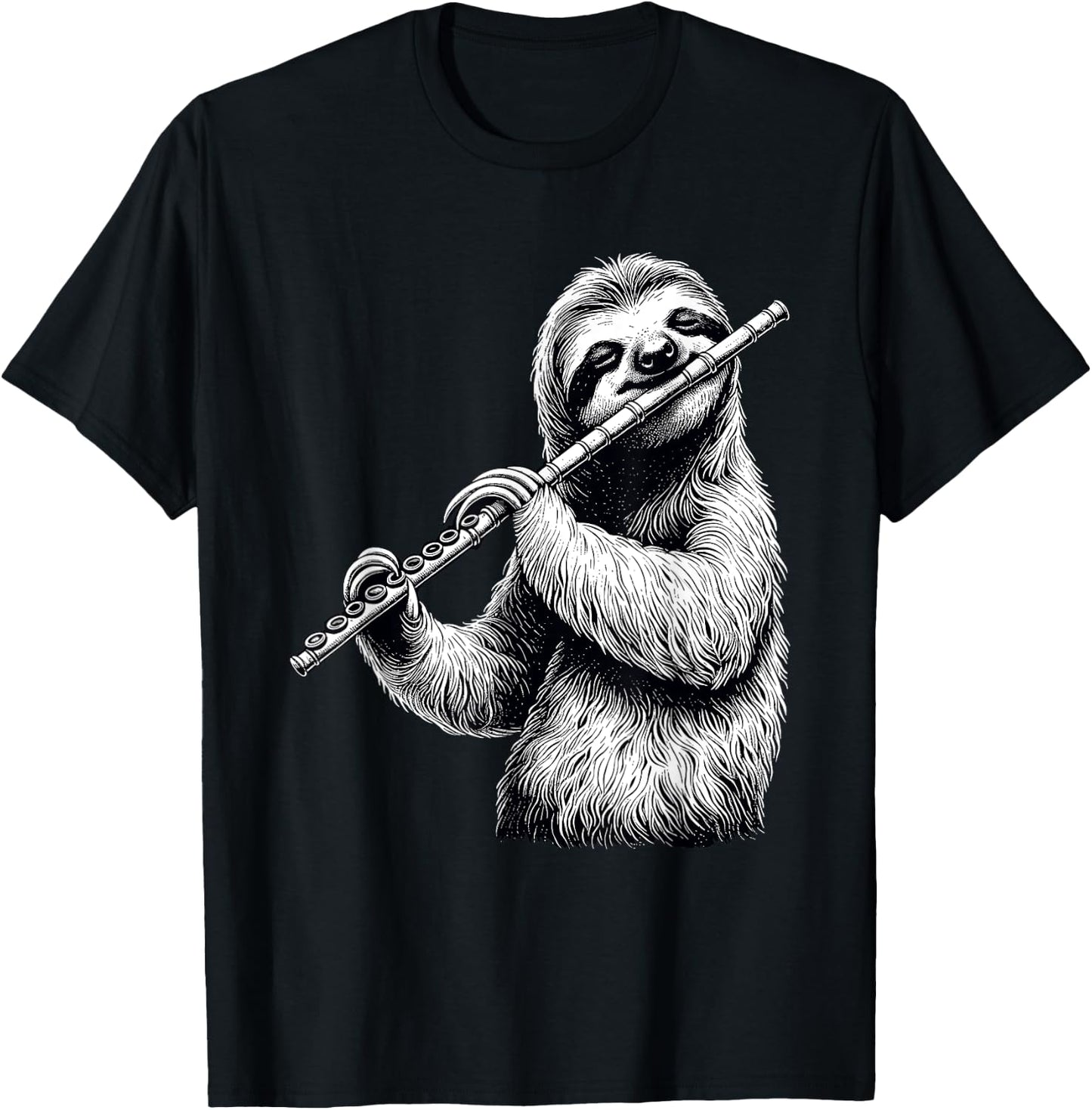 Sloth Playing Flute Flutist Player Instrument Musician T-Shirt - T-Shirt | Black