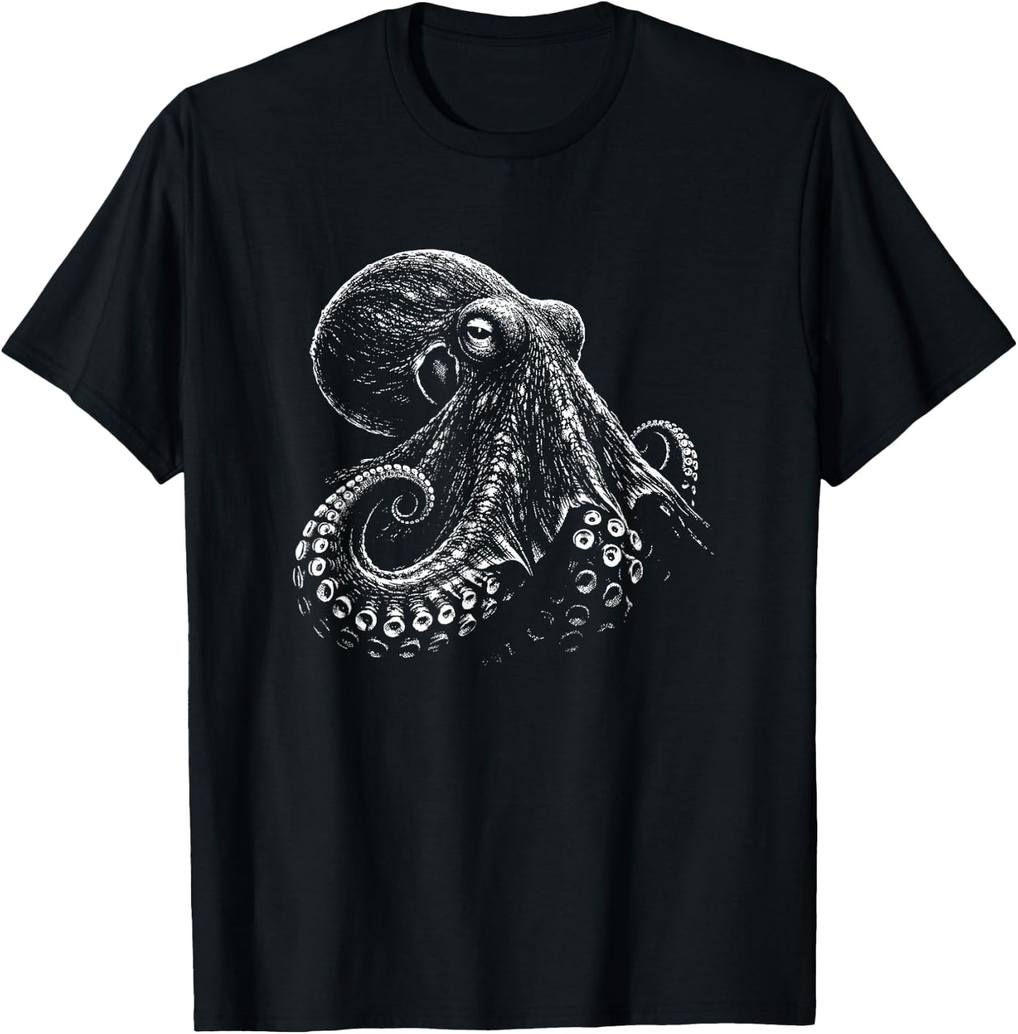 Octopus Portrait Black and White Animal Lover T-Shirt - T-Shirt | Black