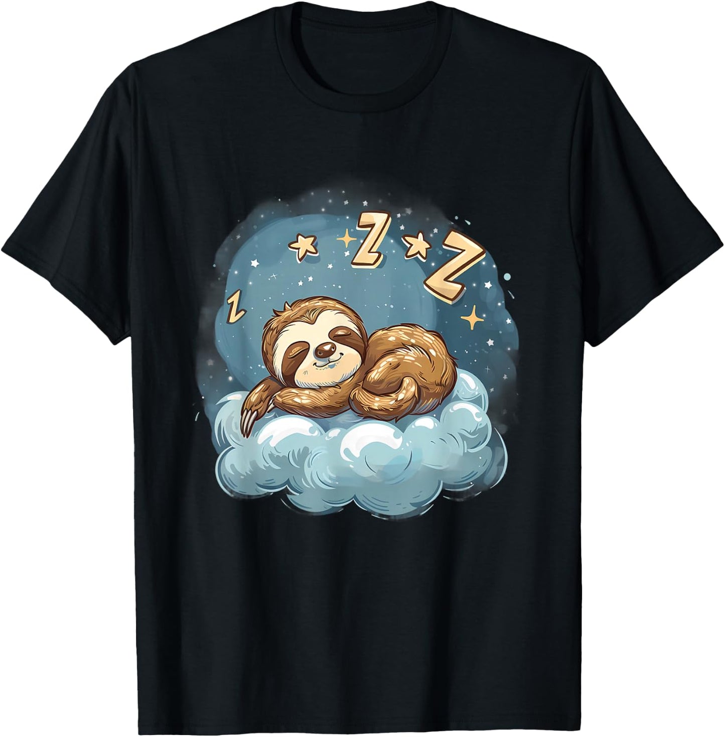 Sloth Sleeping Cloud Napping Artwork Cute Sloth Sleeping T-Shirt - T-Shirt | Black