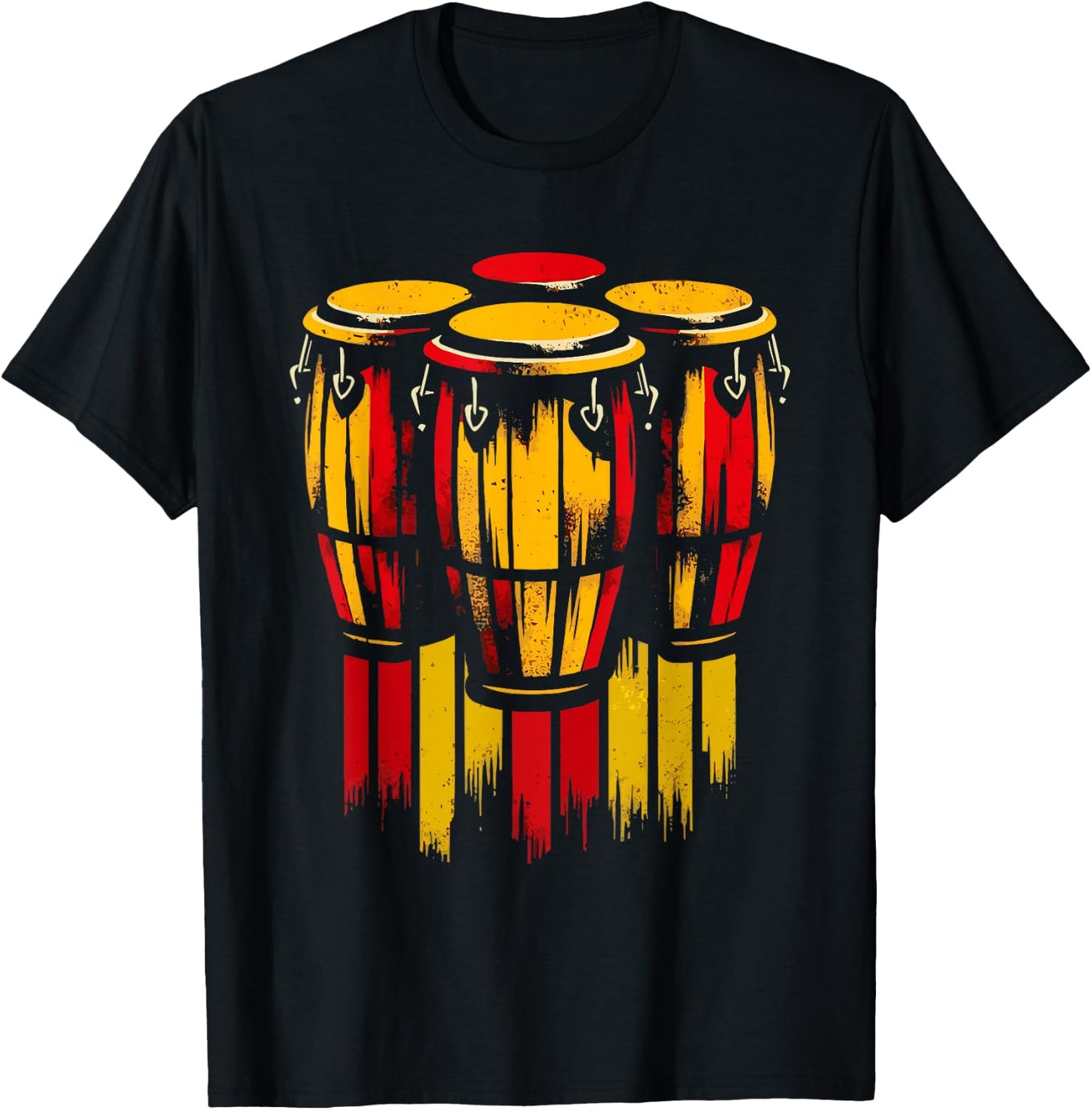 Vibrant Red Yellow Bongos Drums Graphic T-Shirt - T-Shirt | Black