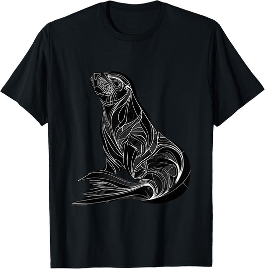 Seal Ocean Sea Seal Marine Mammal Sea Ocean Animal Artwork T-Shirt - T-Shirt | Black