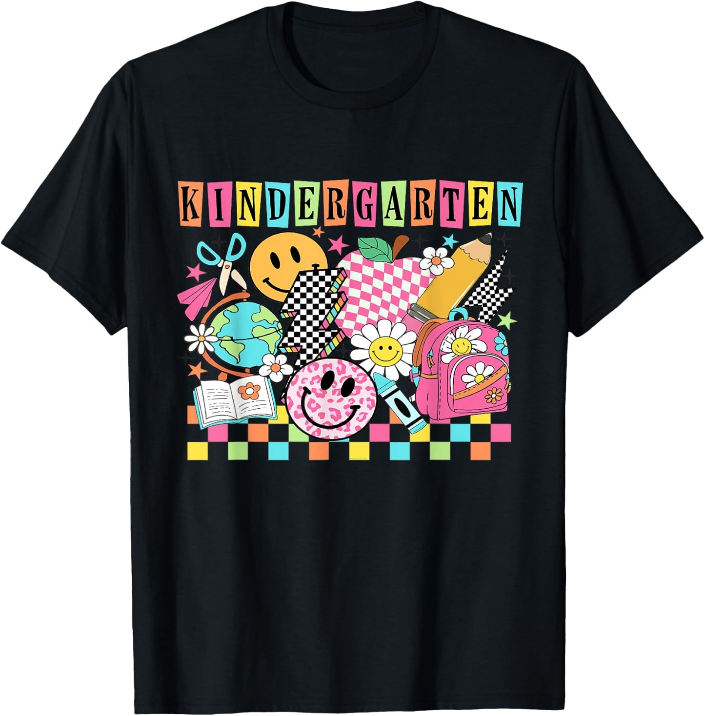 Kindergarten Girls 1990s 90s Back to School Rainbow Groovy T-Shirt - T-Shirt | Black