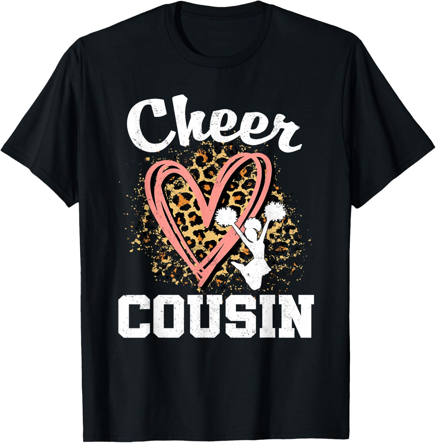 Cheer Cousin Leopard Heart Cheerleader Matching Family T-Shirt - T-Shirt | Black